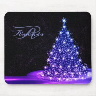 Christmas Monogram Pink Blue Winter Black Rustic Mouse Pad