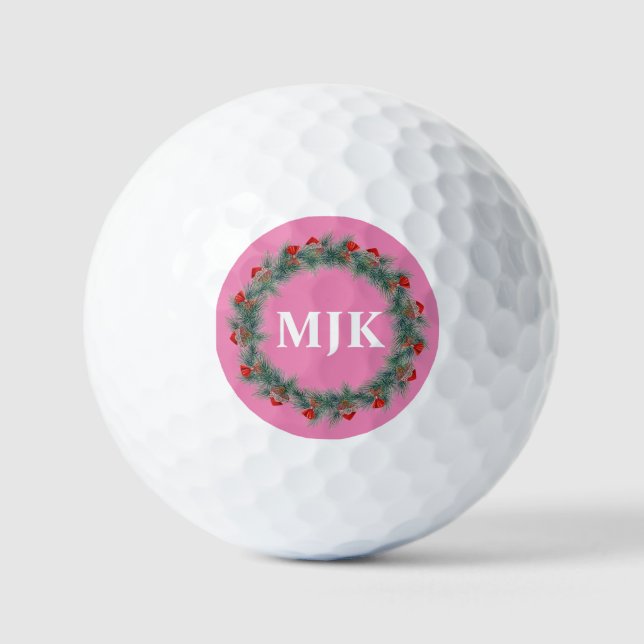 Christmas Monogram Pink Golf Ball  (Front)