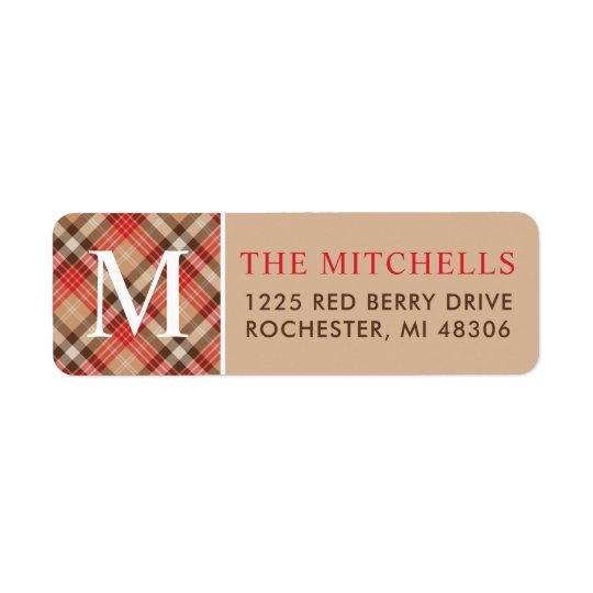 Christmas Monogram | Plaid Holiday Return Address Label