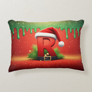 Christmas Monogram R Ornament Holiday Gift Accent Pillow
