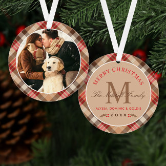 Christmas Monogram | Rustic Tartan Plaid Photo Ornament
