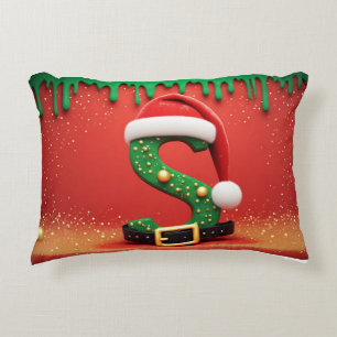 Christmas Monogram S Ornament Holiday Gift  Accent Pillow