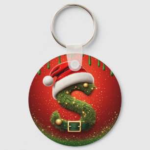 Christmas Monogram S with Santa Hat Holiday Gift Keychain
