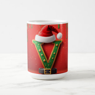 Christmas Monogram Santa Hat V For Family Gifts Coffee Mug