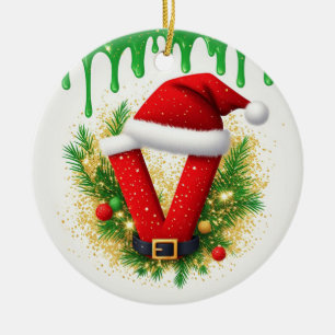 Christmas Monogram V For Holiday Names Ceramic Ornament
