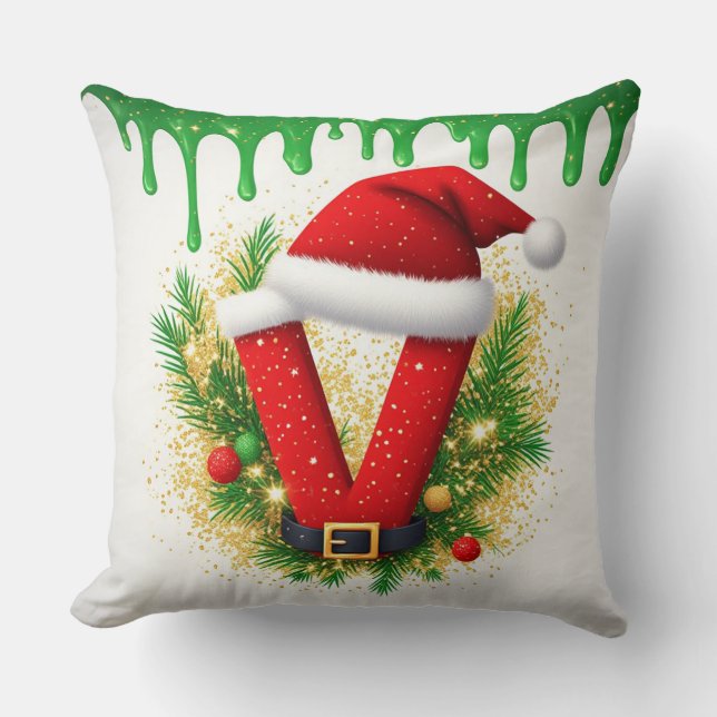Christmas Monogram V For Holiday Names Throw Pillow (Front)