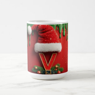 Christmas Monogram V Santa Holiday Letter Coffee Mug