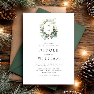 Christmas Monogram Wedding  Invitation