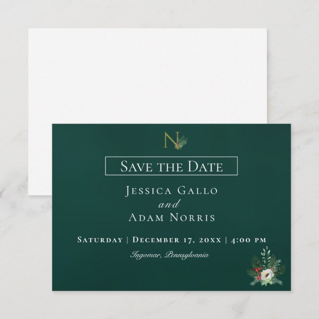 Christmas Monogram Wedding Save The Date (Front/Back)