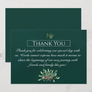 Christmas Monogram Wedding Thank You Card