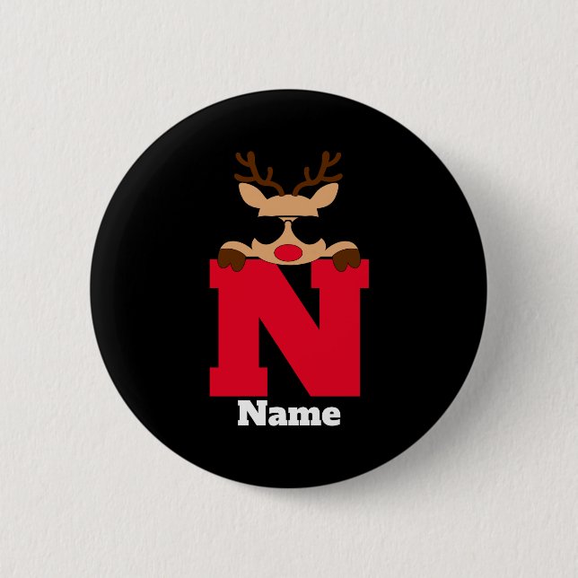 Christmas Monogram With Name Cool Pajama  2 Inch Round Button (Front)