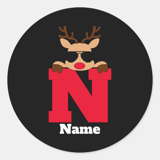 Christmas Monogram With Name Cool Pajama  Classic Round Sticker (Front)