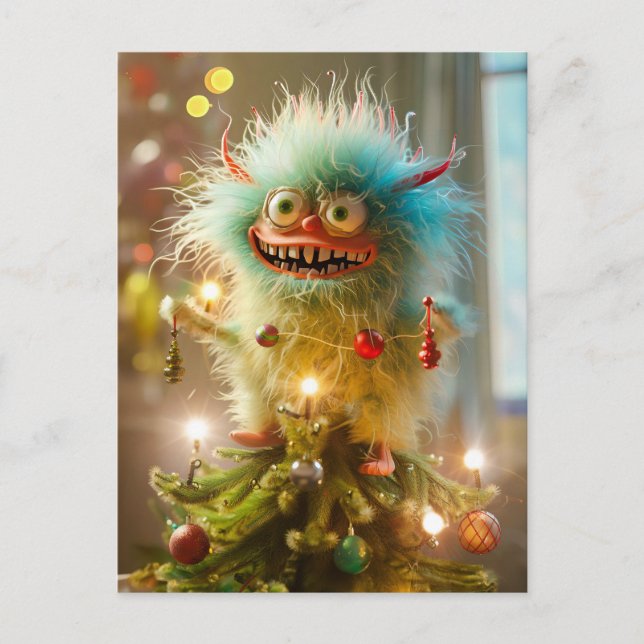 Christmas monster at Christmass tree Postcard (Front)
