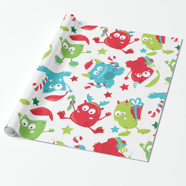 Christmas Monsters Holiday Wrapping Paper (Unrolled)