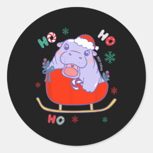 Christmas Moo Deng Reindeer Sleigh Cute Kids Girls Classic Round Sticker