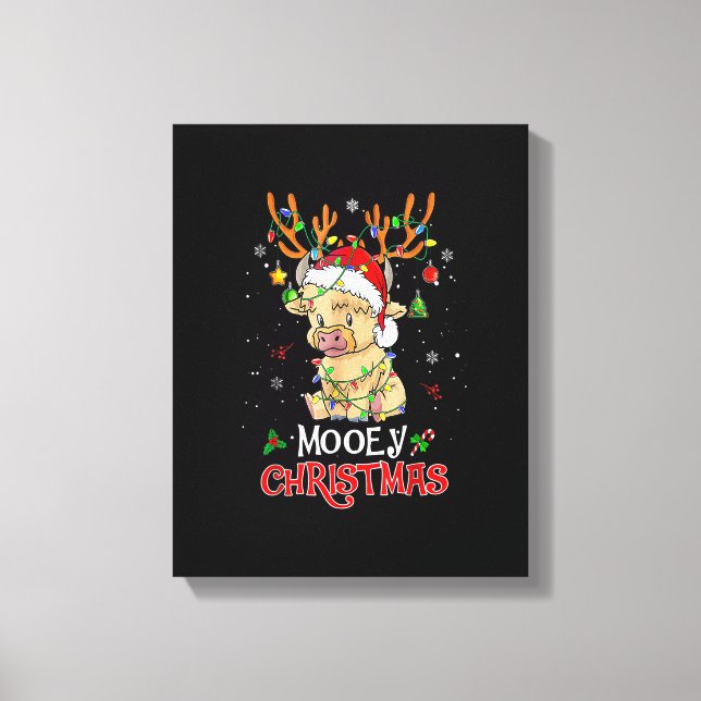 Christmas Mooey Merry Xmas Highland Cow Matching F Canvas Print (Front)