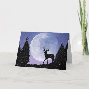 Christmas Moon and Deer Holiday Card