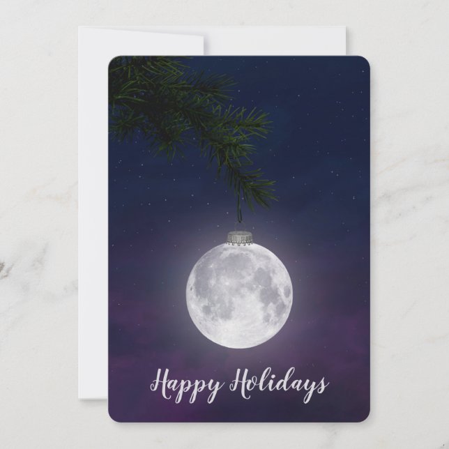 Christmas Moon on Pine Bough  Holiday Card (Front)