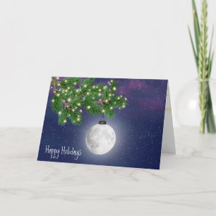 Christmas Moon Ornament Hanging From Pine Bough Card