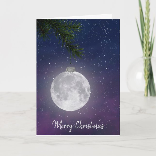 Christmas Moon Ornament in Snowflakes Holiday Card (Front)