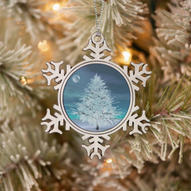 Christmas Moonlight Snowflake Pewter Christmas Ornament (Tree)
