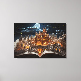 Christmas Moonlit Storybook Castle Courtyard Canvas Print