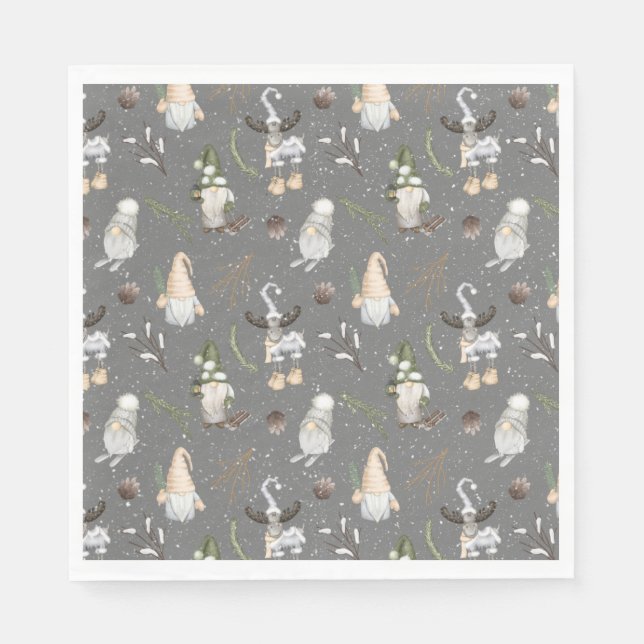 Christmas Moose and Gnomes Napkin (Front)