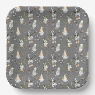 Christmas Moose and Gnomes Paper Plate