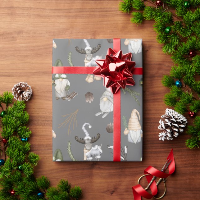 Christmas Moose and Gnomes Wrapping Paper (Holiday Gift)
