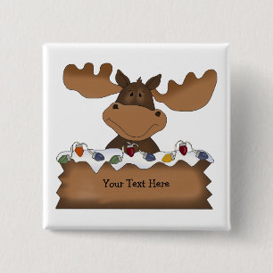 Christmas Moose (customizable) 2 Inch Square Button