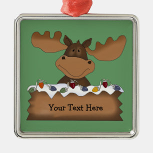 Christmas Moose (customizable) Metal Ornament