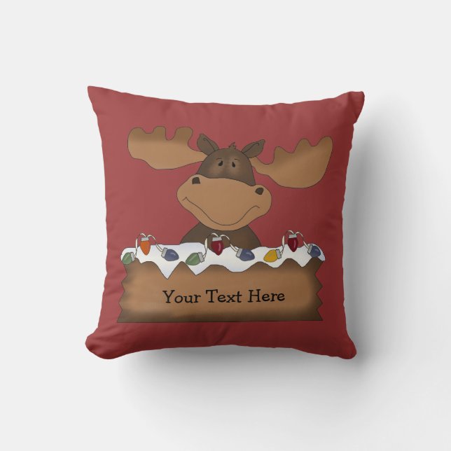 Christmas Moose (customizable) Throw Pillow (Front)