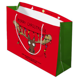 Christmas Moose Cute Funny Christmoose Large Gift Bag