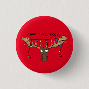 Christmas Moose Cute Funny Holiday Animal 1 Inch Round Button