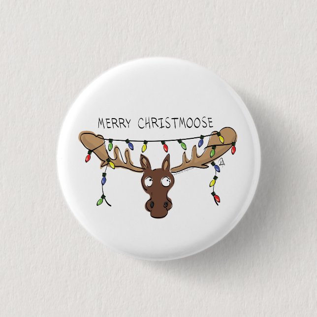 Christmas Moose Cute Funny Holiday Animal 1 Inch Round Button (Front)