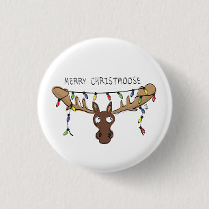 Christmas Moose Cute Funny Holiday Animal 1 Inch Round Button