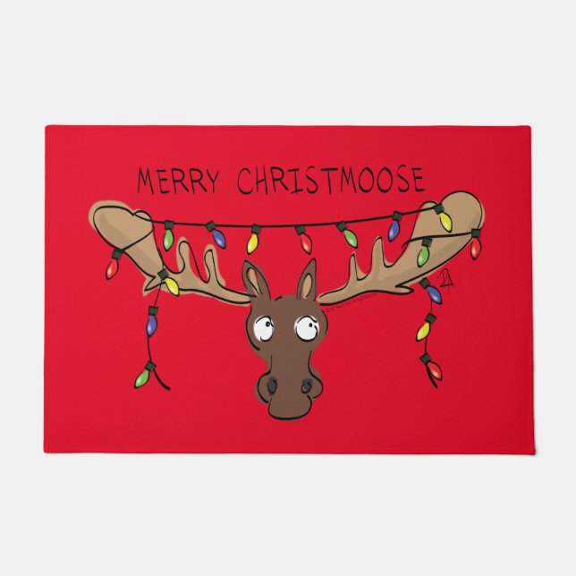 Christmas Moose Cute Funny Holiday Animal Doormat (Front)