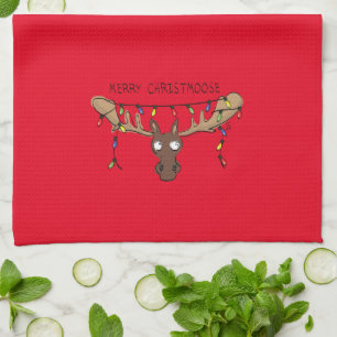 Christmas Moose Cute Funny Holiday Animal Kitchen Towel