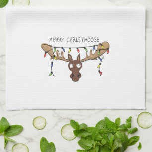 Christmas Moose Cute Funny Holiday Animal Kitchen Towel