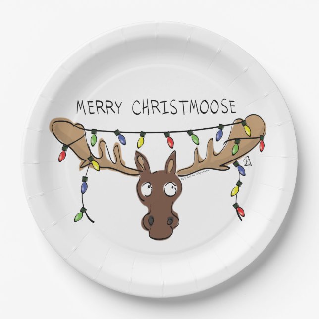 Christmas Moose Cute Funny Holiday Animal Paper Plate (Front)