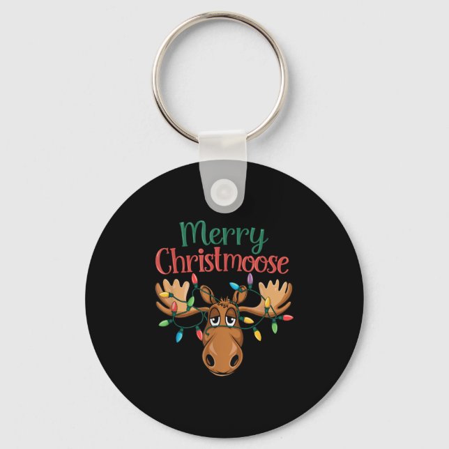 Christmas Moose Merry Christmoose Men Women  Keychain (Front)