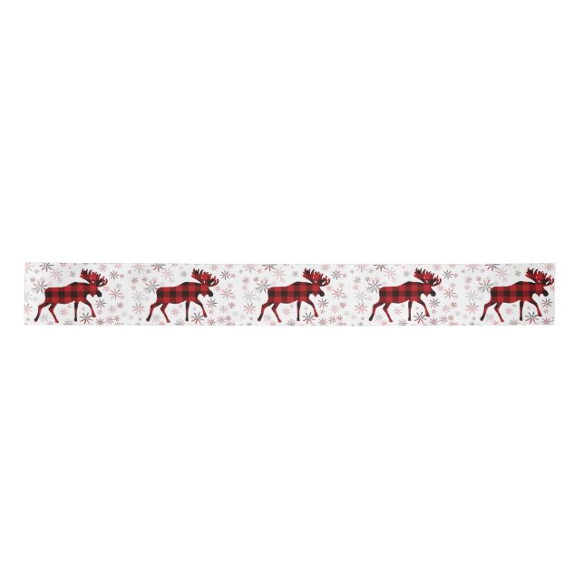 Christmas Moose red plaids snowflakes Satin Ribbon (Front)