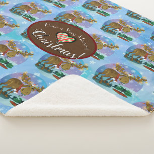 Christmas Moose Sherpa Blanket