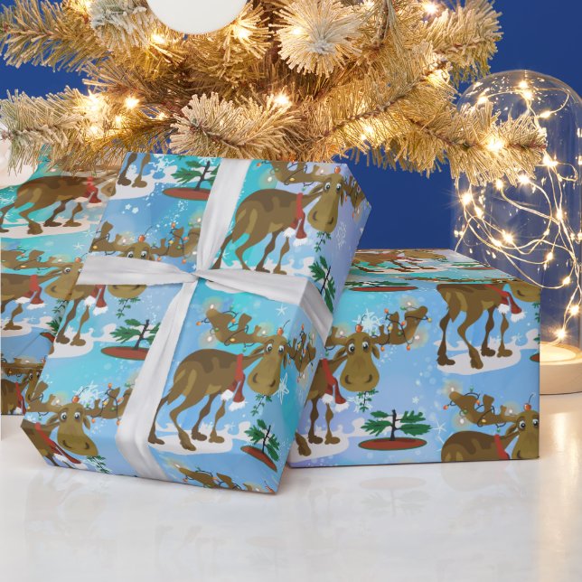 Christmas Moose smaller print Wrapping Paper (Holidays)