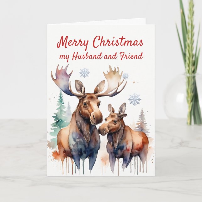 Christmas Moose-t Wonderful Husband Friend Holiday Card (Front)
