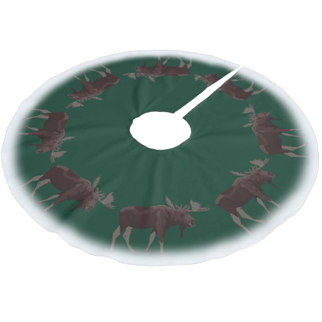 Christmas Moose Tree Skirt Holiday Moose Decor (Angled)