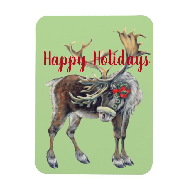 Christmas Moose with Customizable Greeting Magnet (Vertical)