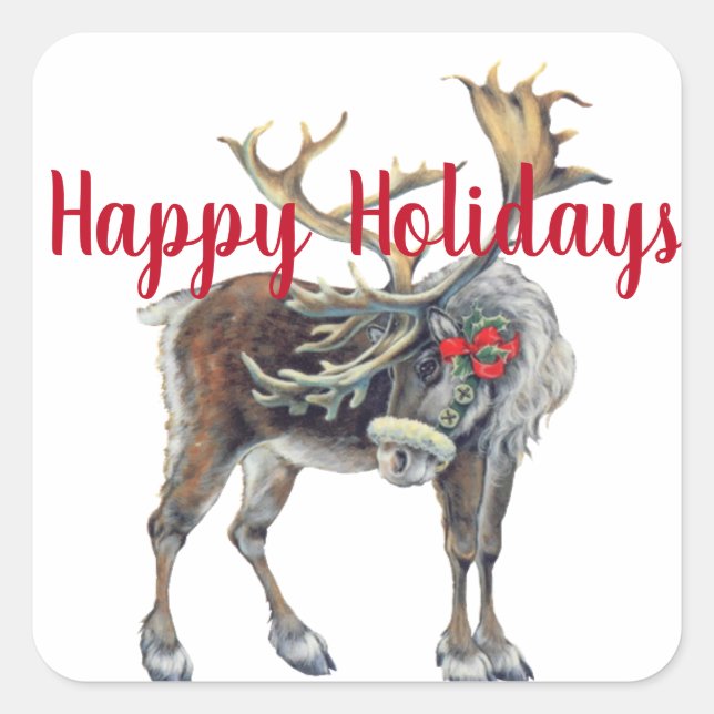 Christmas Moose with Customizable Greeting Square Sticker (Front)