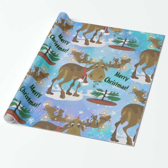 Christmas Moose Wrapping Paper (Unrolled)