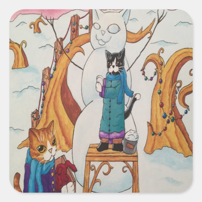 Christmas Morning Cats Rectangular Sticker (Front)